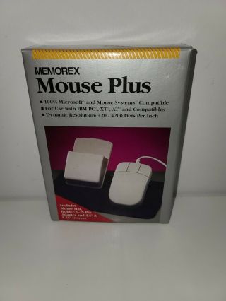 Vintage 1993 Memorex Mouse Plus 3 - Button Serial Ibm Pc Xt At 386 486 W/ Box