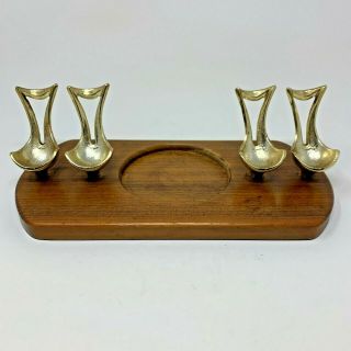 Pipe Holder Stand Vintage Brass Wood With Felt Bottom Displays 4 Tobacco Pipes