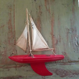 Vintage Birkenhead Star Yacht Sy 1 Wooden Pond Toy Sailboat Made In England L@@k