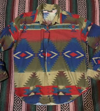 Vintage Woolrich Mens Aztec Cotton Flannel Blanket Shirt L Usa Made