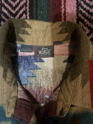 Vintage Woolrich Mens Aztec Cotton Flannel Blanket Shirt L USA Made 2