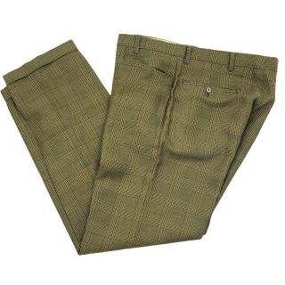 Vtg 60s Mod Dress Pants Mens Green Glen Check Cuffed Flat Front Trousers 32 X 30