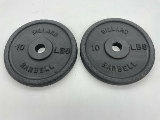 2 Vintage 10 Lb Billard Barbell 1” Standard Weight Plates (20 Lb Total)