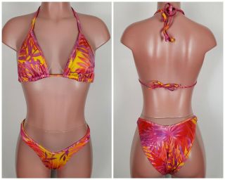 Vtg 90s Sexy Ultimate Tropical Baywatch Style Bikini Swimsuit High Waisted M
