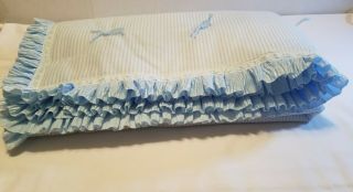 Vintage Handcrafted Baby Crib Blanket - Quilt - Throw - Blue 41x34 Inches Ruffled
