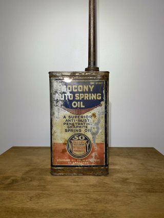 Vintage Socony Auto Spring Oil One Quart Handy Oiler Can Standard Oil Co Ny
