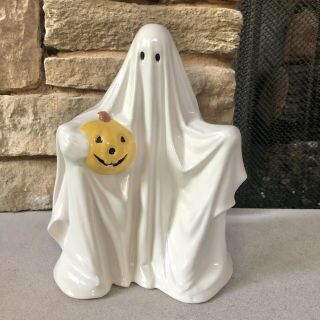 Vintage Byron Molds 72 Ceramic Ghost With Pumpkin Halloween Decoration