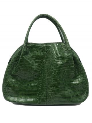 Vintage Donna Dixon Green Croc Embossed Leather Hobo Shoulder Bag Tote
