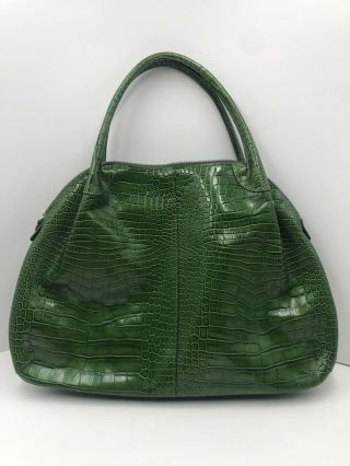 Vintage DONNA DIXON Green CROC EMBOSSED Leather HOBO Shoulder Bag TOTE 2