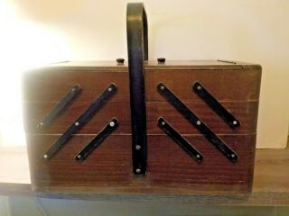 Xl Vintage Expandable Wood Sewing Box Accordion Style Crafts Kit Basket