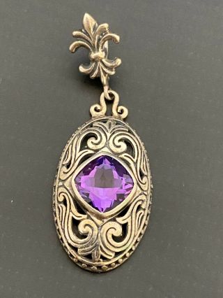 Vintage Sterling Silver Victorian Style Pendant With Purple Stone