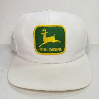 Vintage John Deere Patch Snapback Trucker Hat Mesh Cap Usa Louisville Mfg White