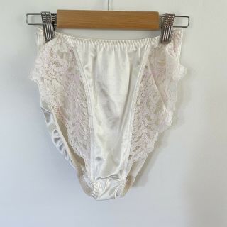 Olga Vintage Ivory Pink Satin Nylon Lace High Cut Waist Panties Made Usa Sz M