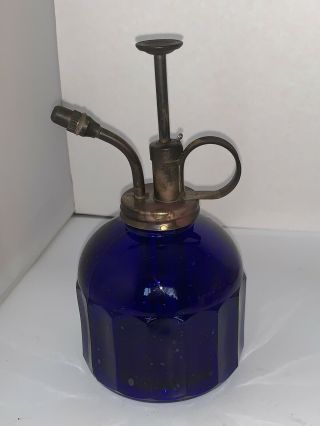 Vintage Cobalt Blue Glass Plant Mister Spray Bottle Functional And Decorative