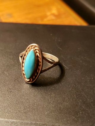 Vintage Navajo Sterling Silver 925 Signed Sunburst Turquoise Ring - Size 4