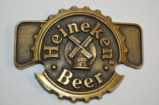 Vintage Heineken Beer Windmill Logo Brass Tone Belt Buckle York Rare