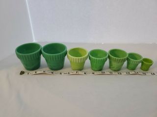Vintage Akro Agate Slag Glass Green Flower Pots - Set Of 7