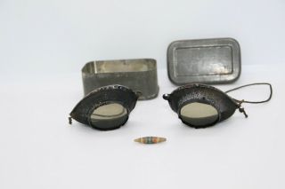Rare Antique Aviation/motorcycle Metal Mesh Safety Glasses In Metal Box