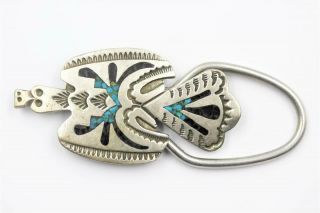 Vintage Native American Peyote Bird Sterling Silver Turquoise Onyx 2.  5 " Key Ring