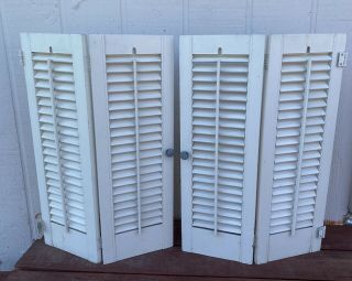 Vintage White Wood Blinds Interior Window Louvered Shutters 2 Panel Set
