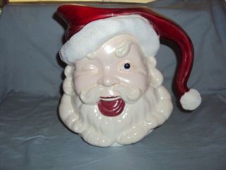 Large Vintage Christmas Winking Santa Claus Ceramic Pitcher Maker Unknown