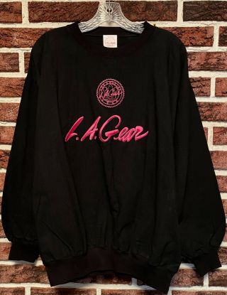 Nos Vtg 80s 90s La Gear Logo Shirt Crewneck Long Sleeve Black Pink O/s