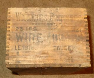Vintage Primitive Wooden Crate Box Wickwire Bros.  Wire Brads Cortland York