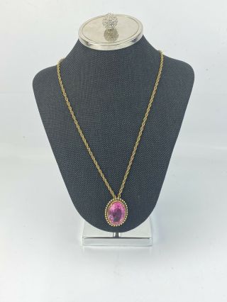 Vintage Carla 1/20 12kt Gold Filled Large Pink Rhinestone Necklace - 22”