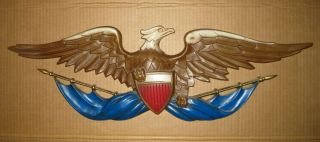 Vintage " Sexton " U.  S.  A.  American Bald Eagle W/flags Cast Metal Wall Hanging Euc