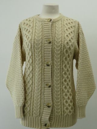 Elms Park - Vintage - Aran - Hand Knitted - Pure Wool - Cardigan - Size S 8 10