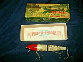 Wooden Pflueger Jointed Palomine Fishing Lure - Glass Eyes - Correct Box