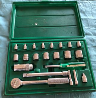 Vintage S - K Sk Usa Tools Socket Ratchet 45170 Set 3/8 To 1/4” Drive With Case