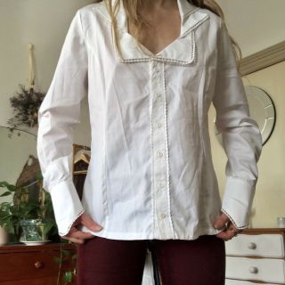 Vintage French Designer White Button Up Shirt Size S - M