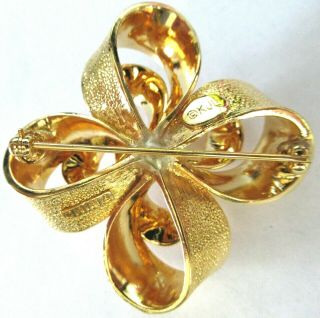 KJL KENNETH J LANE Huge Golden Ribbon Bow Vintage Pin/Brooch 2