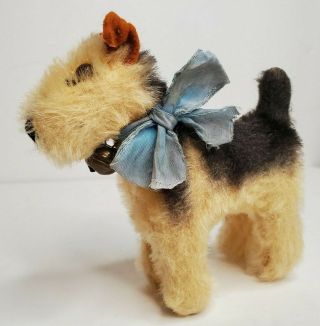 Vintage Steiff Miniature Foxy Fox Terrier Dog 4 " Blue Bow & Bell No Ear Tag