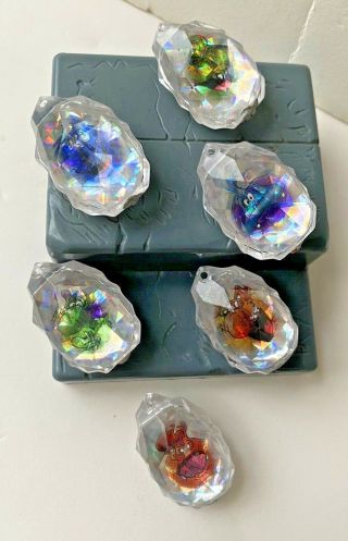 Vintage Set Of 6 Different Clear Crystal Yowies Gem Ornaments Exc