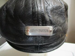 Vintage Harley - Davidson Black Leather Hat Captain Motorcycle Cap Men’s