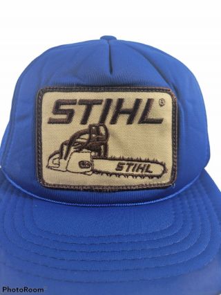 Rare Vintage Stihl Chainsaw Big Patch Blue Snapback Hat Farmer Hat K - Products