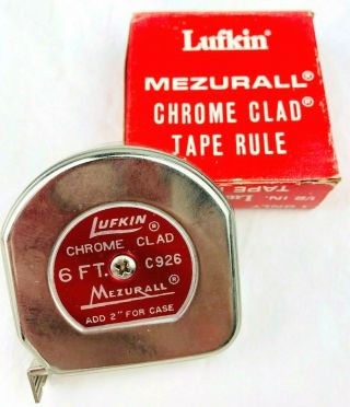 Vintage Lufkin Mezurall Tape Measure Chrome Clad C926 W/ Box H7