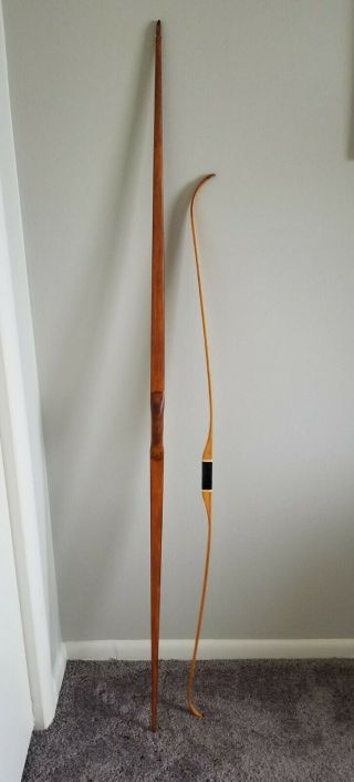 2 Vintage Archery Bows - 65 " Long Bow,  55 " Recurved Bow - No String