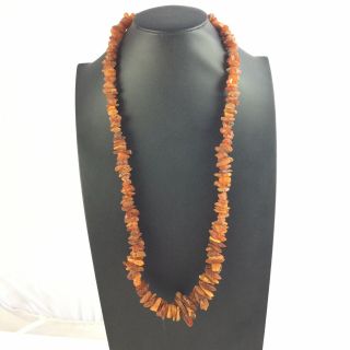 Vintage Graduated Large Amber Rough Cut Chip Bead Necklace 32 " Long