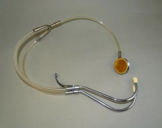 Old Vintage French Doctor Brass Nickel - Plated Stethoscope France,  Marked