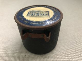 Vintage Metal Celluloid Stronghart Coin Bank Cummings Trust Company Ohio Oh