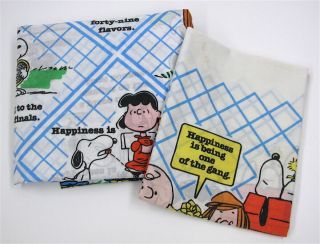 Vintage 1978 Snoopy Peanuts Fitted Twin Sheet & Pillow Case " Happiness Is.  "