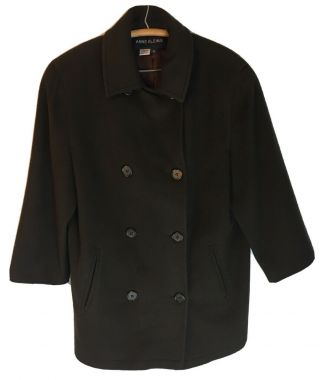 Anne Klein Ii Wool Coat Dark Brown Mid Length Size 12 Vintage Pockets Vtg Euc