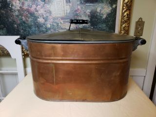 Vintage Primitive Copper Boiler W/lid Wash Tub Wood Handles Needs Home Asap