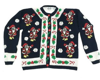 Rare Vtg 92 The Eagles Eye 3d Lrg Knit Ugly Christmas Sweater - Santa Holly Xmas
