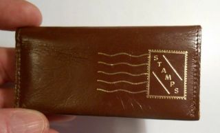 Leather Stamp Wallet,  Austria,  1950s Vintage,  With Inserts,  Closure Snap