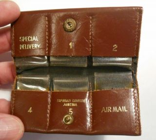 Leather stamp wallet,  Austria,  1950s vintage,  with inserts,  closure snap 2