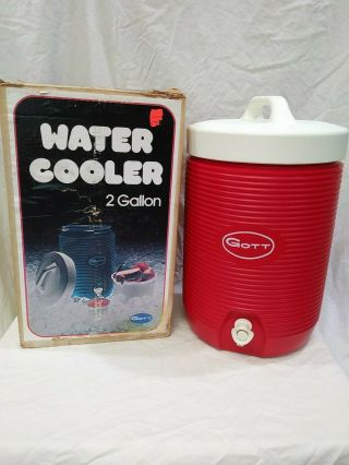 Vintage Gott 2 Gallon Red Water Cooler With Food Tray And Box
